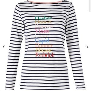 Boden Christmas Breton Stripe Reindeer Names Cotton Tee 8